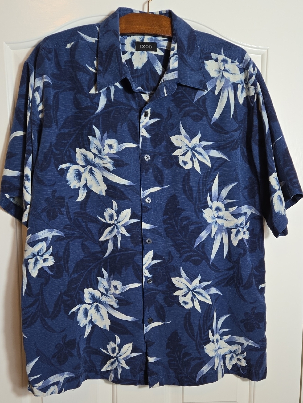 Vintage IZOD 100% Silk Bamboo Print Camp Shirt Black Green Size L